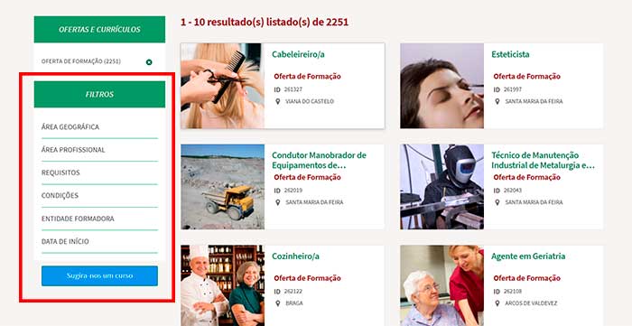 filtrando pesquisa iefp online ofertas de formacao