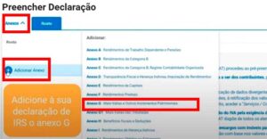 adicionar anexo g preencher declaracao