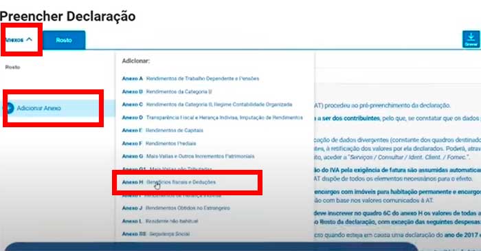 Adicionar Anexo H no Portal das Finanças