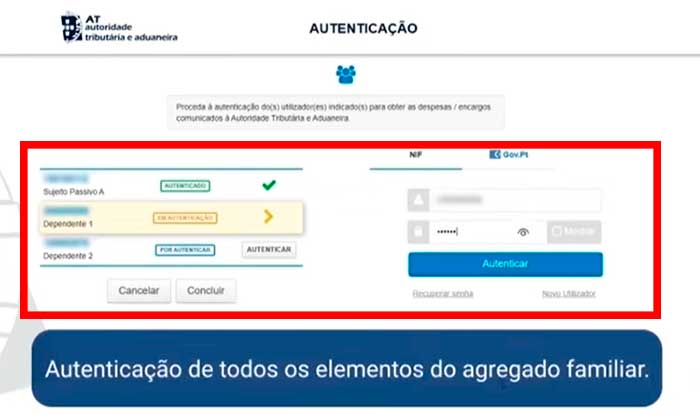 Autenticação do agregado familiar