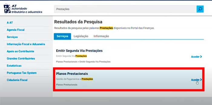 Menu Planos Prestacionais