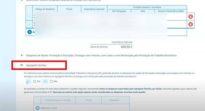 Quadro 6C1 – comunicar despesas manualmente