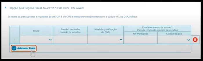 Preencher declaração IRS Jovem — Quadro 4F