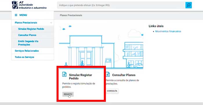 Simular ou registar pedido